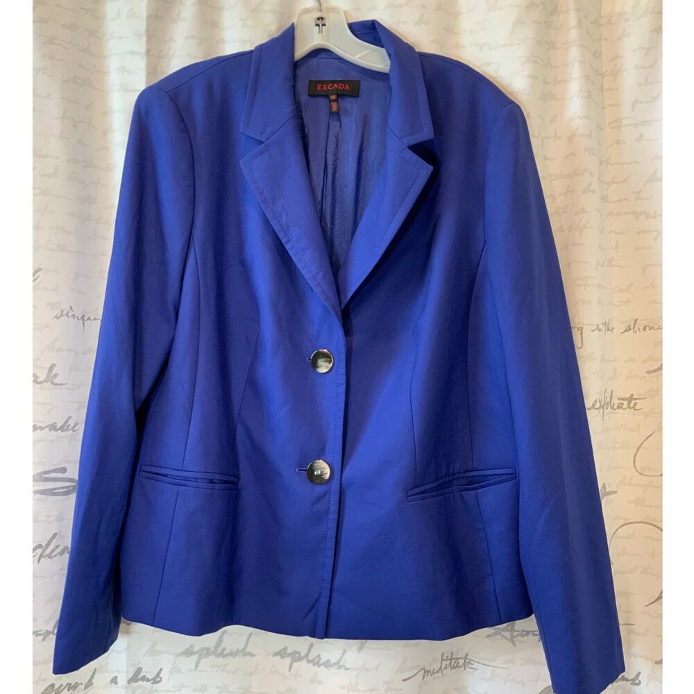 Escada Royal Blue Virgin Wool Blazer Size 46 XL